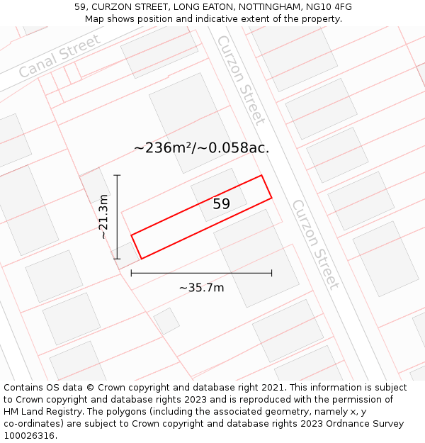 59, CURZON STREET, LONG EATON, NOTTINGHAM, NG10 4FG: Plot and title map