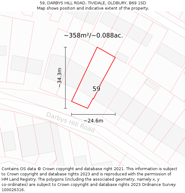 59, DARBYS HILL ROAD, TIVIDALE, OLDBURY, B69 1SD: Plot and title map