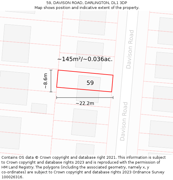 59, DAVISON ROAD, DARLINGTON, DL1 3DP: Plot and title map