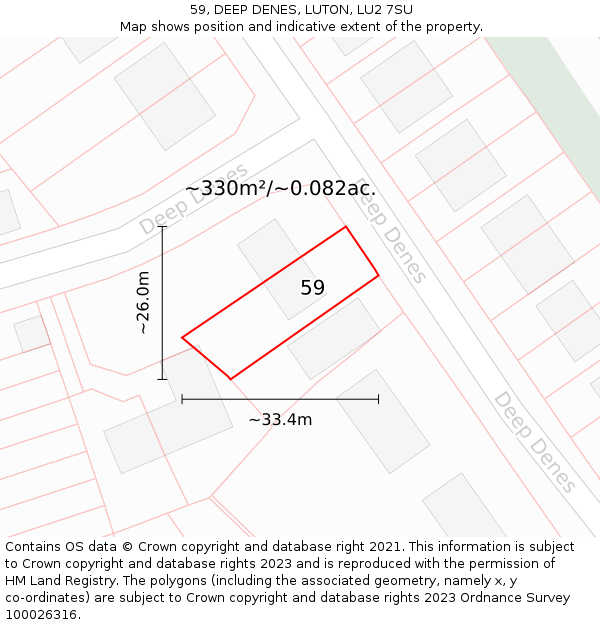 59, DEEP DENES, LUTON, LU2 7SU: Plot and title map