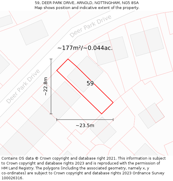 59, DEER PARK DRIVE, ARNOLD, NOTTINGHAM, NG5 8SA: Plot and title map
