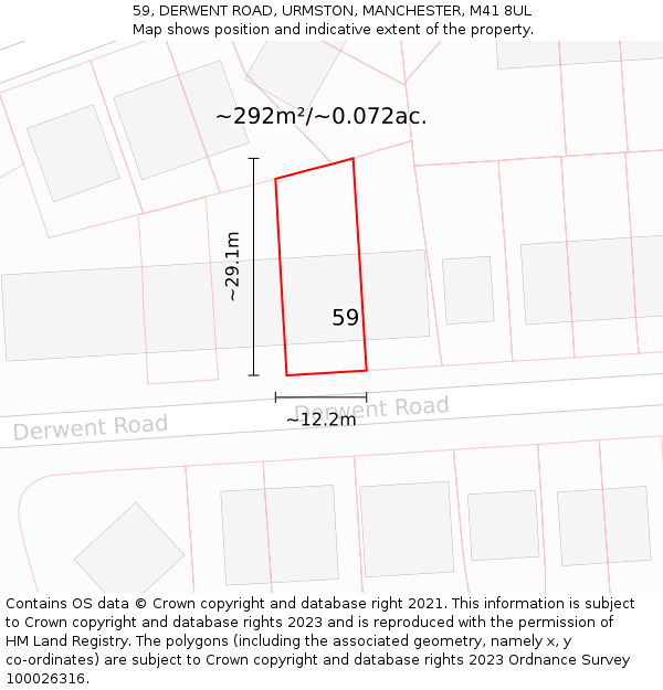 59, DERWENT ROAD, URMSTON, MANCHESTER, M41 8UL: Plot and title map