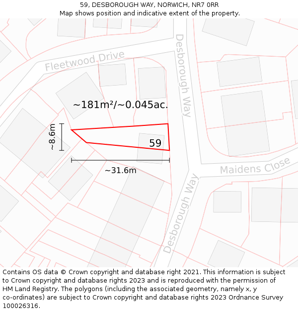 59, DESBOROUGH WAY, NORWICH, NR7 0RR: Plot and title map