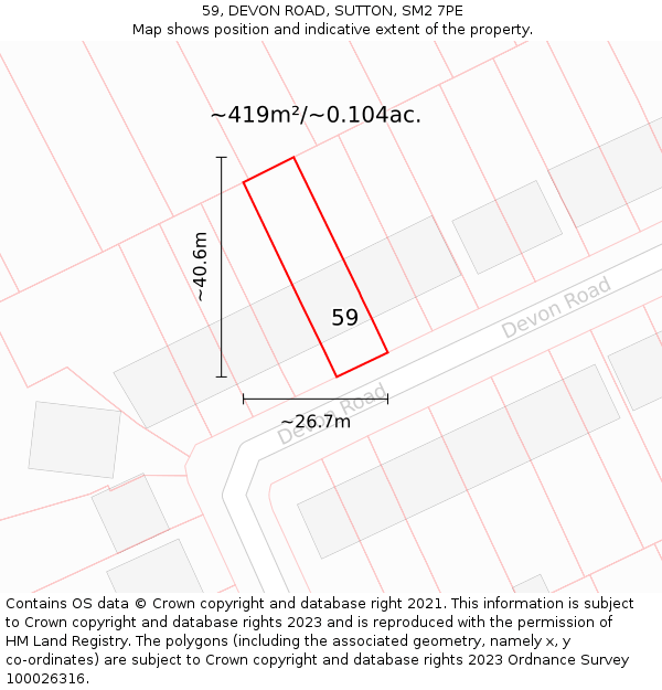 59, DEVON ROAD, SUTTON, SM2 7PE: Plot and title map