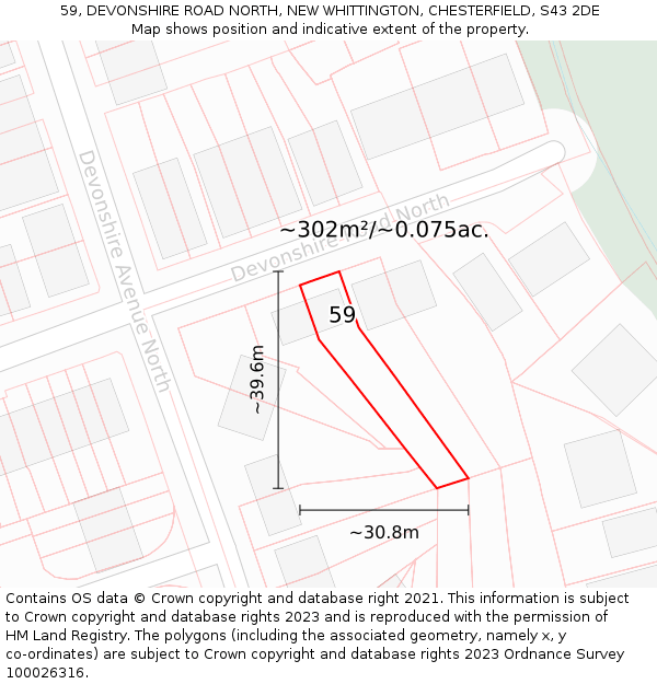 59, DEVONSHIRE ROAD NORTH, NEW WHITTINGTON, CHESTERFIELD, S43 2DE: Plot and title map