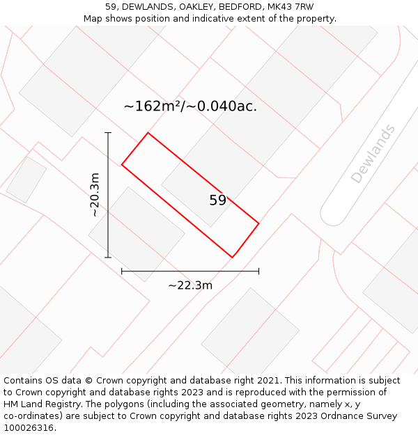 59, DEWLANDS, OAKLEY, BEDFORD, MK43 7RW: Plot and title map