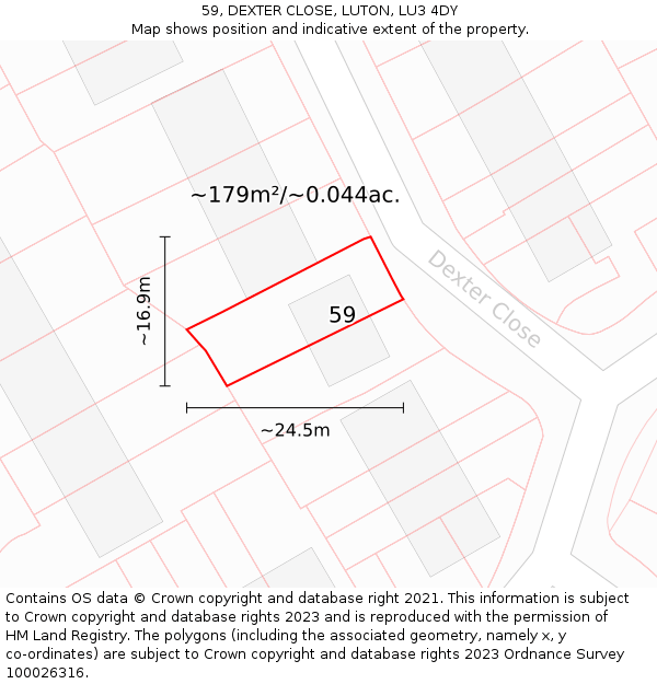 59, DEXTER CLOSE, LUTON, LU3 4DY: Plot and title map
