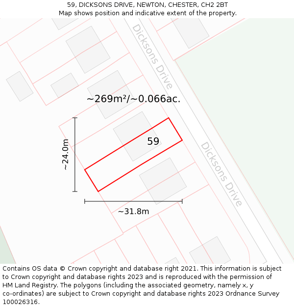 59, DICKSONS DRIVE, NEWTON, CHESTER, CH2 2BT: Plot and title map