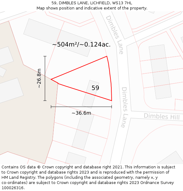 59, DIMBLES LANE, LICHFIELD, WS13 7HL: Plot and title map