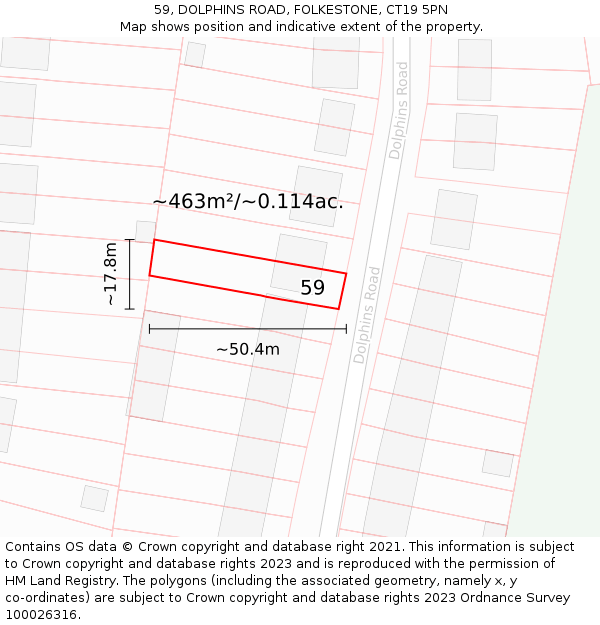 59, DOLPHINS ROAD, FOLKESTONE, CT19 5PN: Plot and title map