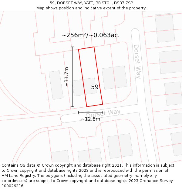 59, DORSET WAY, YATE, BRISTOL, BS37 7SP: Plot and title map