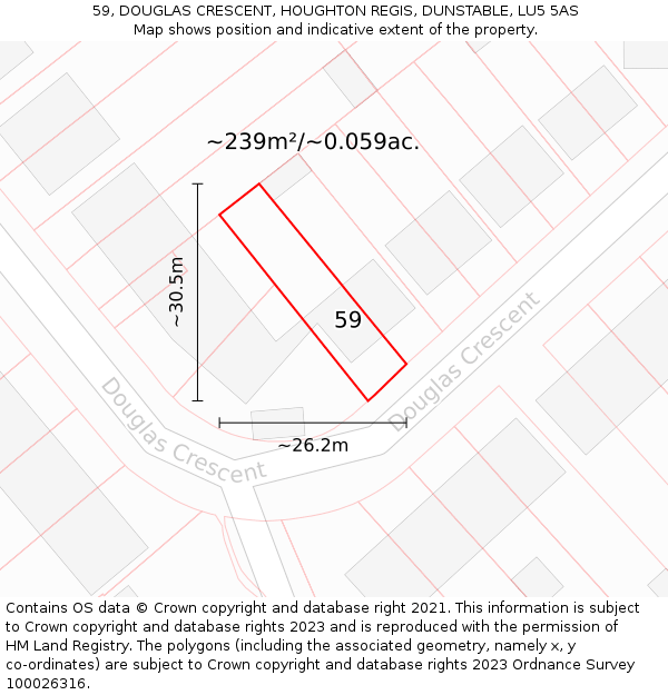 59, DOUGLAS CRESCENT, HOUGHTON REGIS, DUNSTABLE, LU5 5AS: Plot and title map