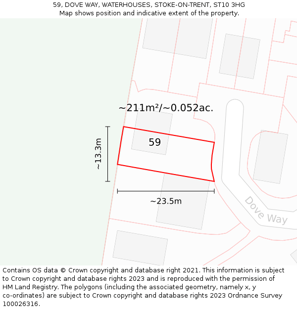 59, DOVE WAY, WATERHOUSES, STOKE-ON-TRENT, ST10 3HG: Plot and title map