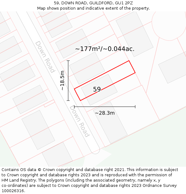 59, DOWN ROAD, GUILDFORD, GU1 2PZ: Plot and title map
