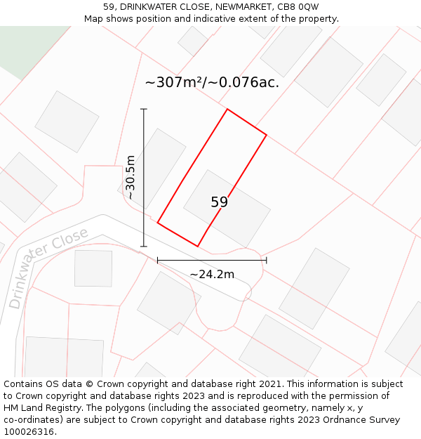 59, DRINKWATER CLOSE, NEWMARKET, CB8 0QW: Plot and title map