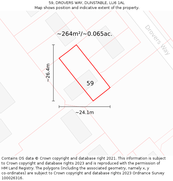 59, DROVERS WAY, DUNSTABLE, LU6 1AL: Plot and title map
