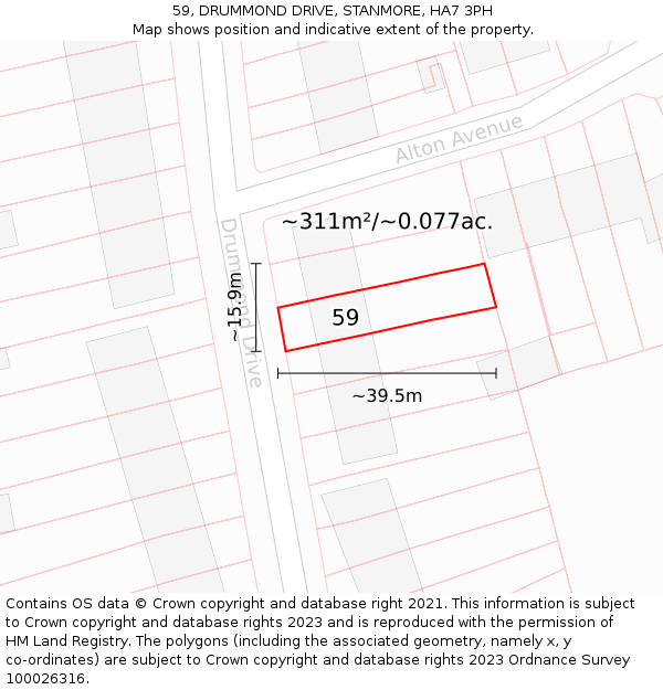 59, DRUMMOND DRIVE, STANMORE, HA7 3PH: Plot and title map