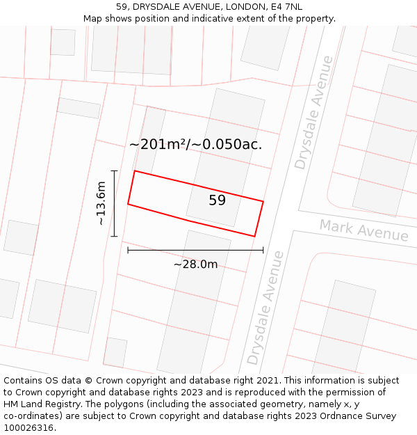59, DRYSDALE AVENUE, LONDON, E4 7NL: Plot and title map