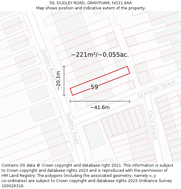 59, DUDLEY ROAD, GRANTHAM, NG31 9AA: Plot and title map