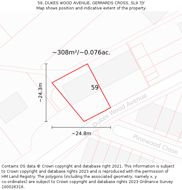 59, DUKES WOOD AVENUE, GERRARDS CROSS, SL9 7JY: Plot and title map