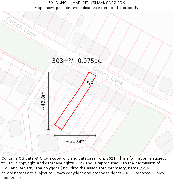 59, DUNCH LANE, MELKSHAM, SN12 8DX: Plot and title map