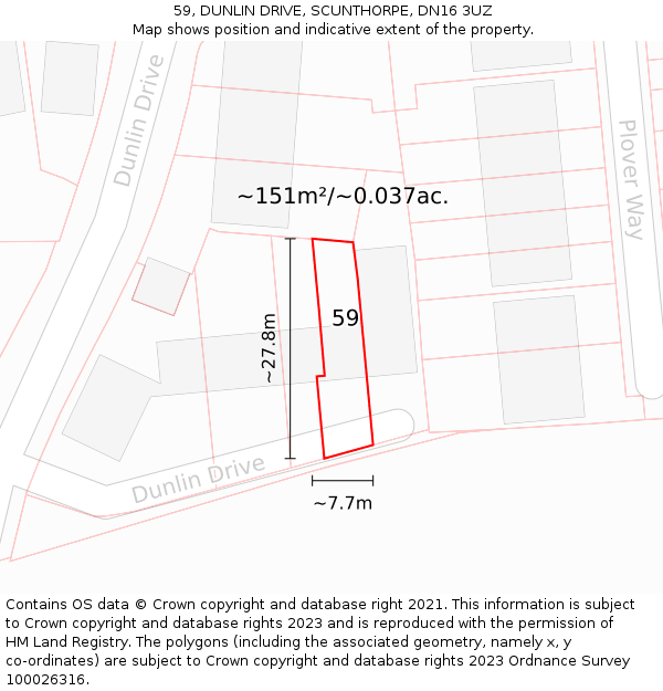 59, DUNLIN DRIVE, SCUNTHORPE, DN16 3UZ: Plot and title map