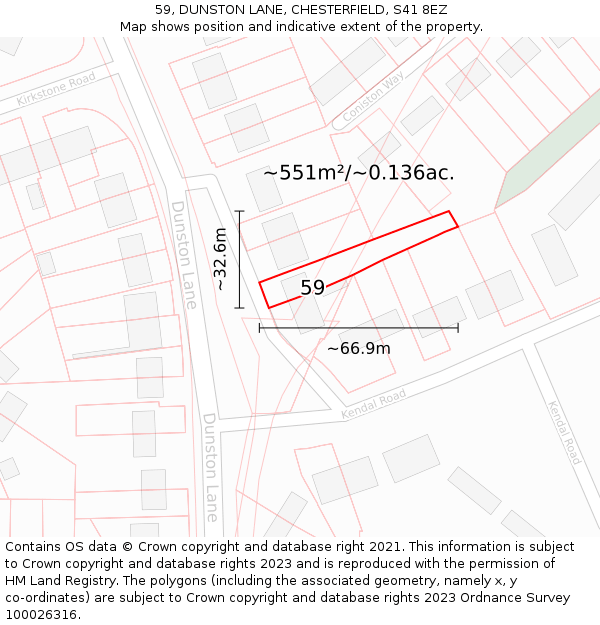 59, DUNSTON LANE, CHESTERFIELD, S41 8EZ: Plot and title map