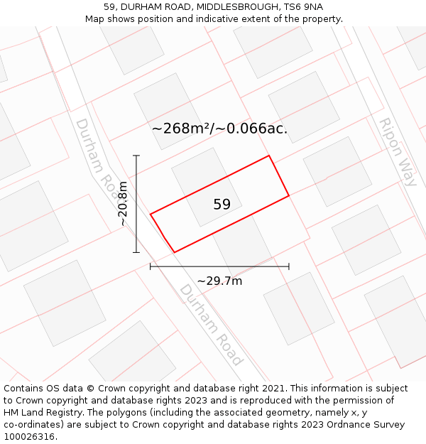59, DURHAM ROAD, MIDDLESBROUGH, TS6 9NA: Plot and title map