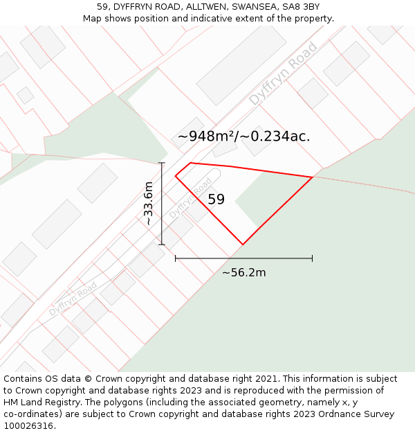 59, DYFFRYN ROAD, ALLTWEN, SWANSEA, SA8 3BY: Plot and title map