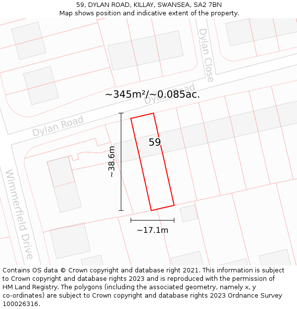 59, DYLAN ROAD, KILLAY, SWANSEA, SA2 7BN: Plot and title map