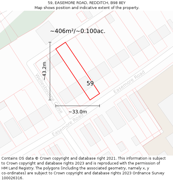 59, EASEMORE ROAD, REDDITCH, B98 8EY: Plot and title map