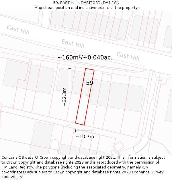 59, EAST HILL, DARTFORD, DA1 1SN: Plot and title map