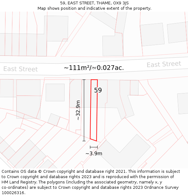 59, EAST STREET, THAME, OX9 3JS: Plot and title map