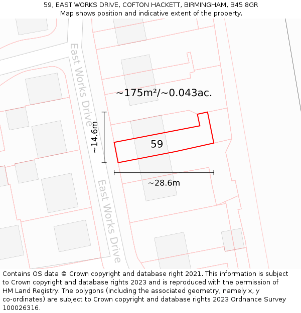 59, EAST WORKS DRIVE, COFTON HACKETT, BIRMINGHAM, B45 8GR: Plot and title map