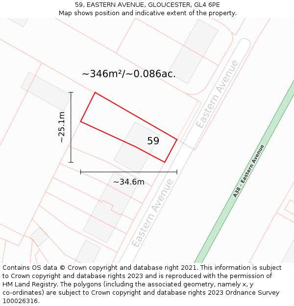 59, EASTERN AVENUE, GLOUCESTER, GL4 6PE: Plot and title map
