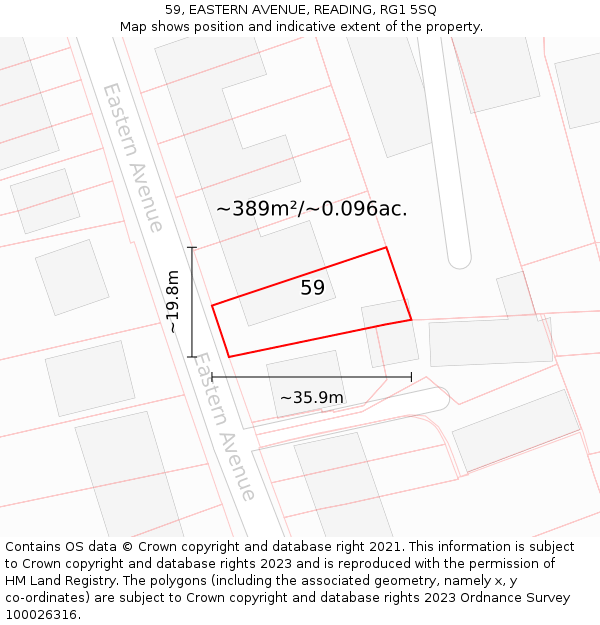 59, EASTERN AVENUE, READING, RG1 5SQ: Plot and title map