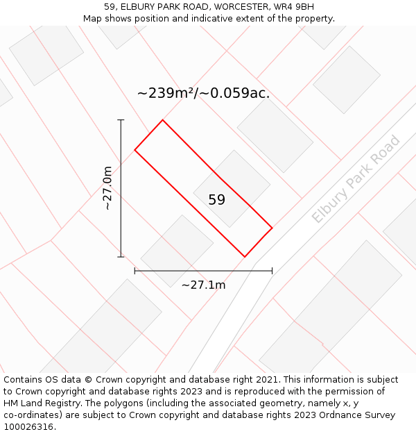 59, ELBURY PARK ROAD, WORCESTER, WR4 9BH: Plot and title map