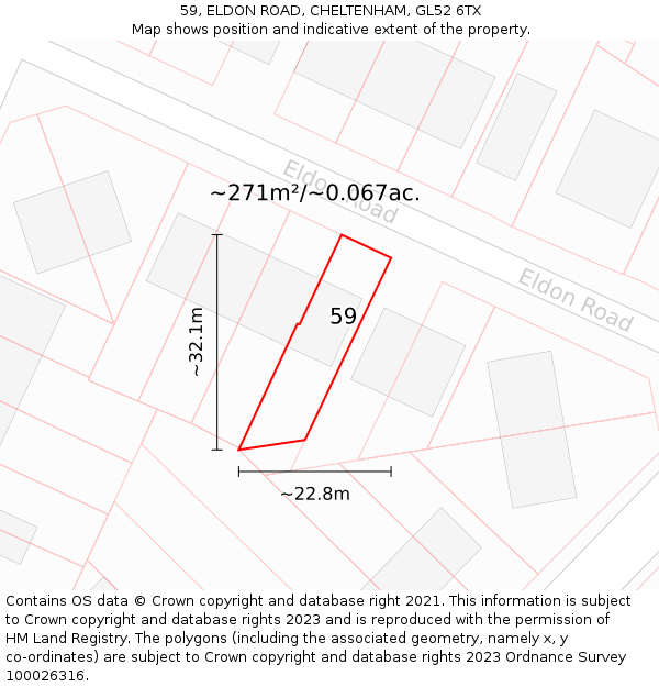 59, ELDON ROAD, CHELTENHAM, GL52 6TX: Plot and title map