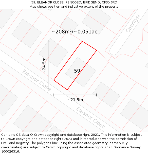 59, ELEANOR CLOSE, PENCOED, BRIDGEND, CF35 6RD: Plot and title map
