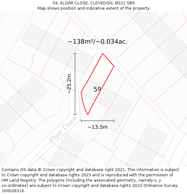 59, ELGAR CLOSE, CLEVEDON, BS21 5BS: Plot and title map