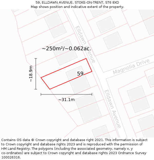 59, ELLDAWN AVENUE, STOKE-ON-TRENT, ST6 8XD: Plot and title map