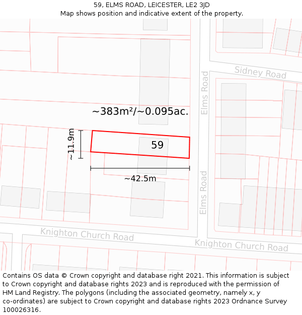 59, ELMS ROAD, LEICESTER, LE2 3JD: Plot and title map