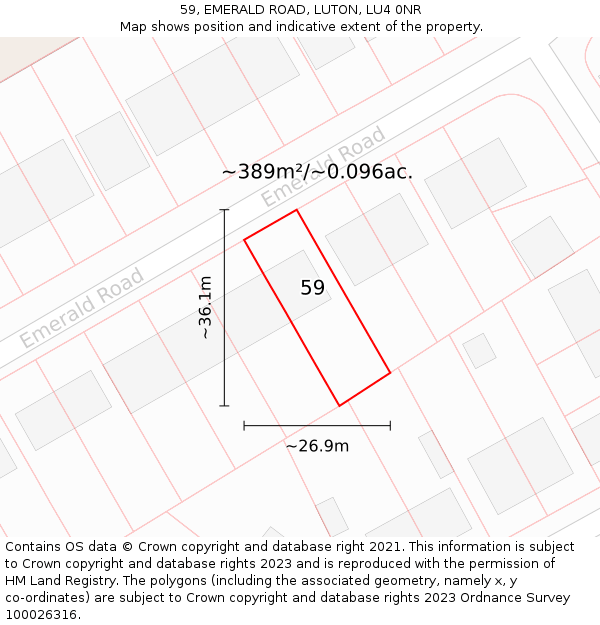 59, EMERALD ROAD, LUTON, LU4 0NR: Plot and title map