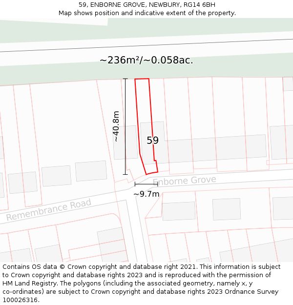 59, ENBORNE GROVE, NEWBURY, RG14 6BH: Plot and title map