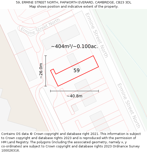 59, ERMINE STREET NORTH, PAPWORTH EVERARD, CAMBRIDGE, CB23 3DL: Plot and title map