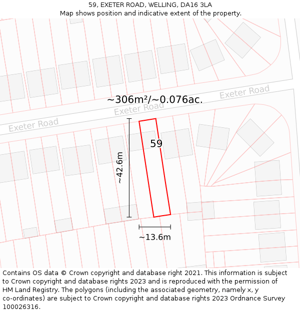 59, EXETER ROAD, WELLING, DA16 3LA: Plot and title map