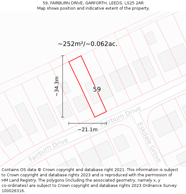 59, FAIRBURN DRIVE, GARFORTH, LEEDS, LS25 2AR: Plot and title map