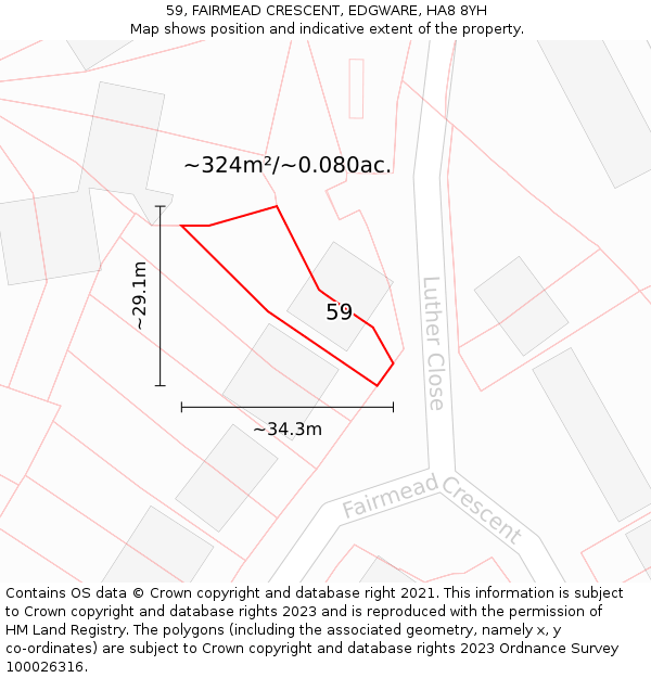 59, FAIRMEAD CRESCENT, EDGWARE, HA8 8YH: Plot and title map