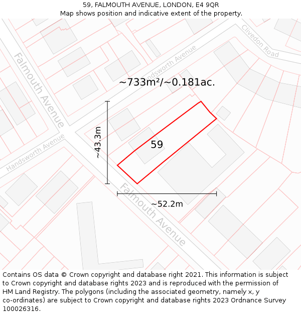 59, FALMOUTH AVENUE, LONDON, E4 9QR: Plot and title map