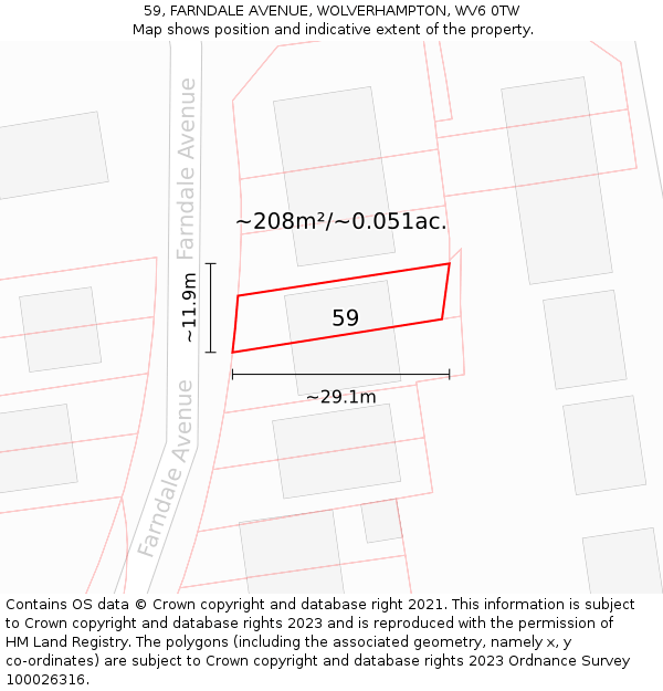 59, FARNDALE AVENUE, WOLVERHAMPTON, WV6 0TW: Plot and title map
